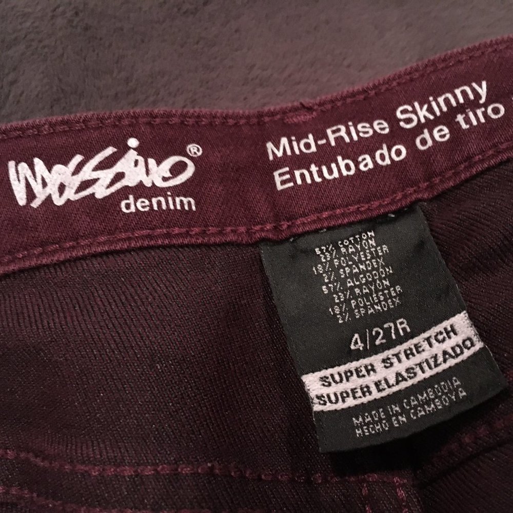 Mossimo Denim Mid-Rise Skinny Burgundy Stretch Denim (Size: 4/27R) - Picture 3 of 6